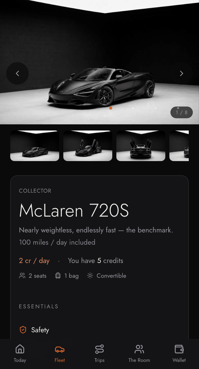 The cars in the member app
