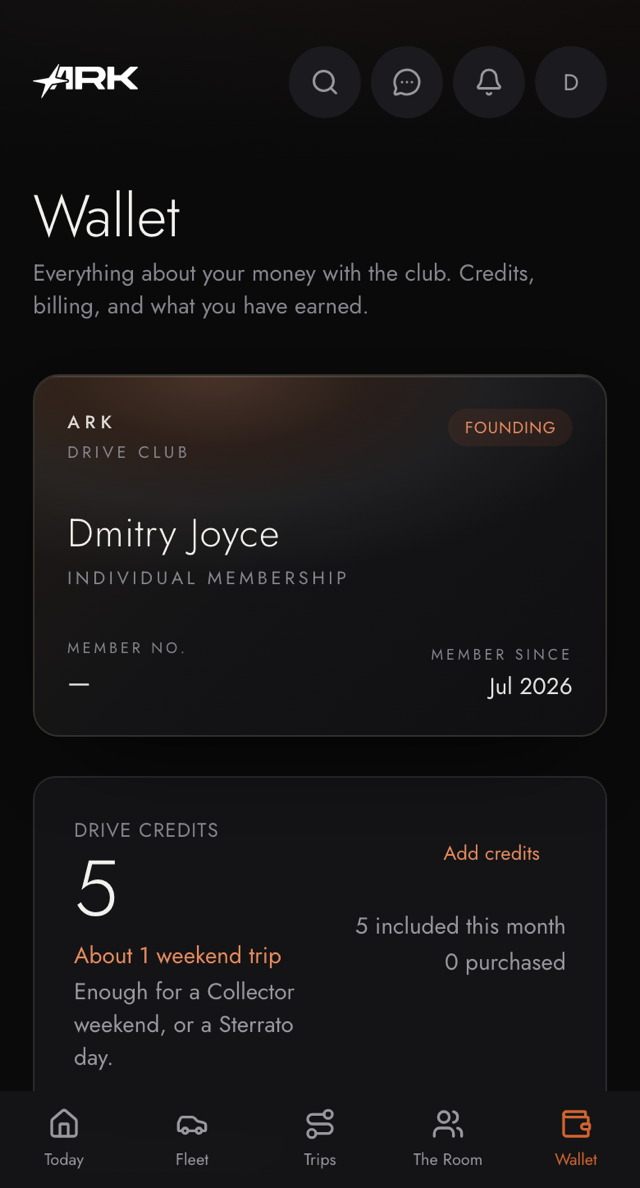 The Drive Credit wallet in the member app