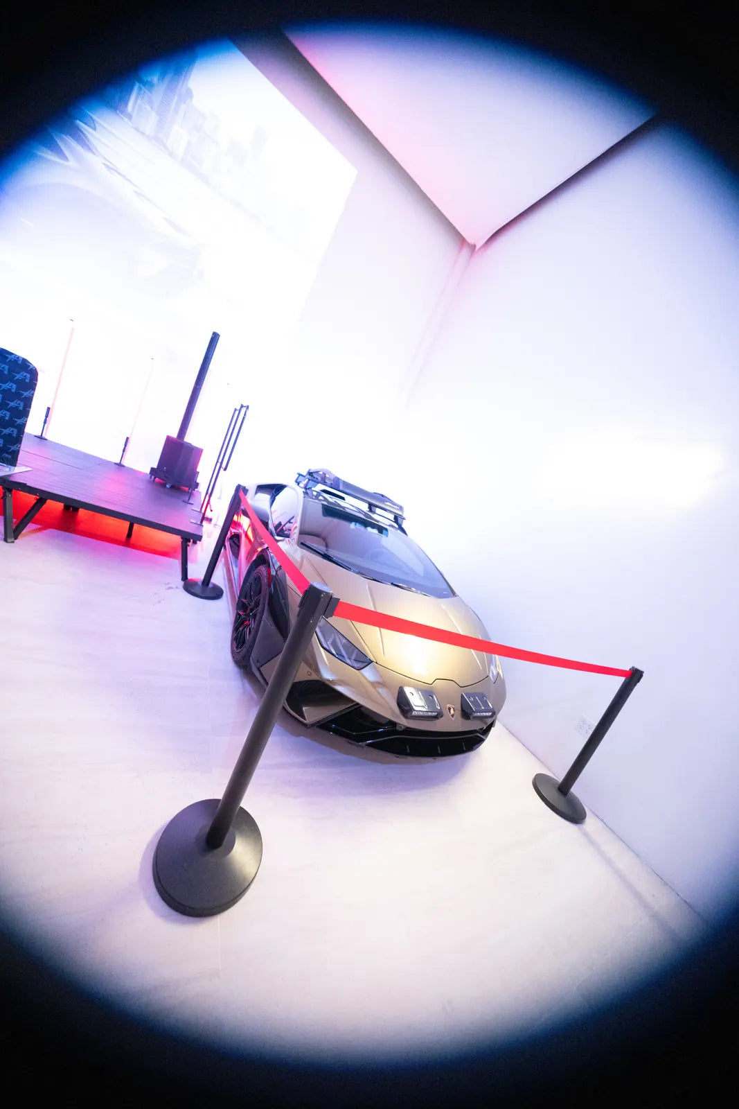 Lamborghini behind the red rope inside Ark