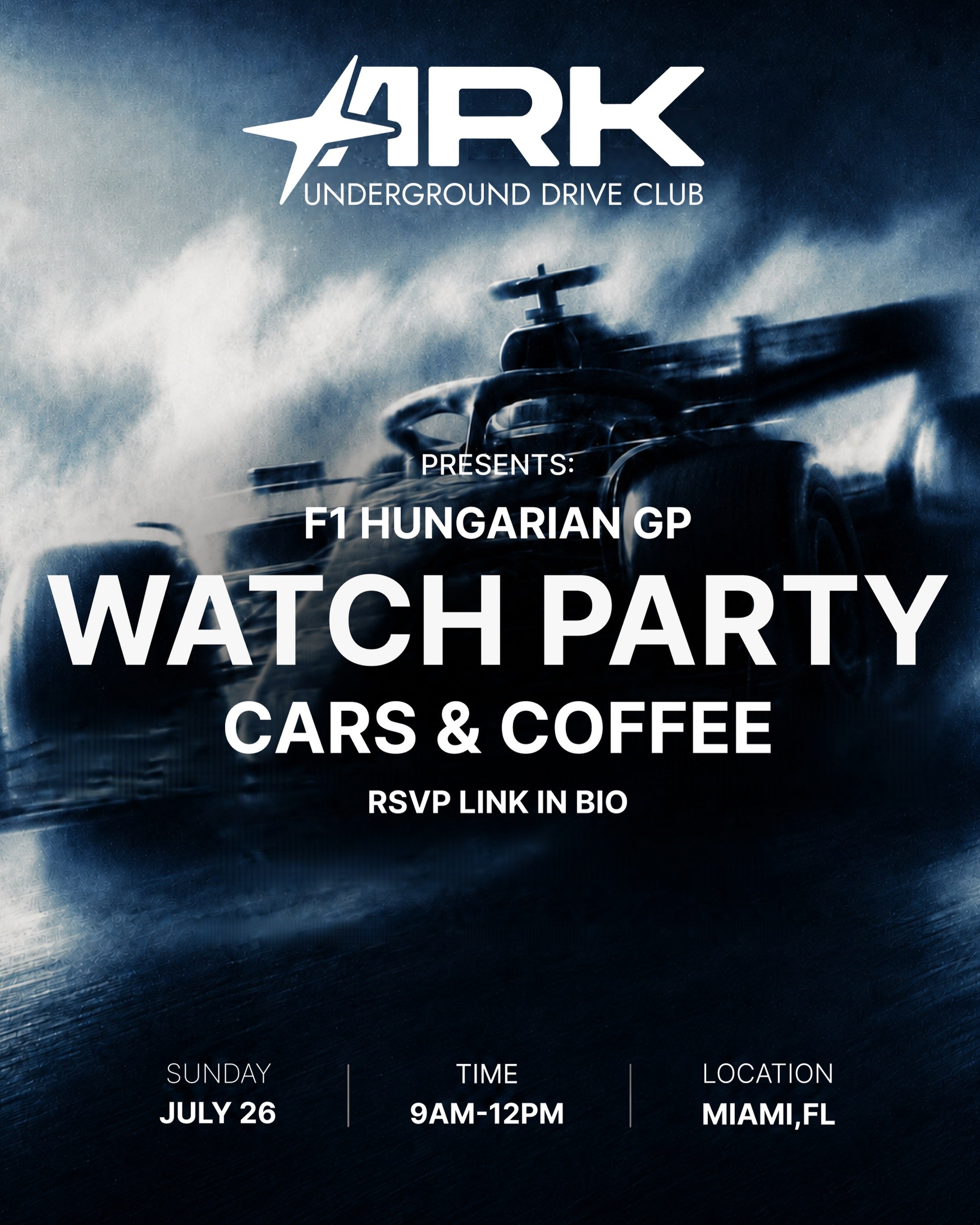 F1 Hungarian GP. July 26. Miami. 9am til 12pm.